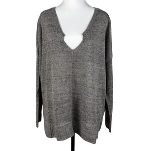 Eileen Fisher 100% Linen Tunic Sweater Womens M Gray Knit V Neck Minimalist‎
